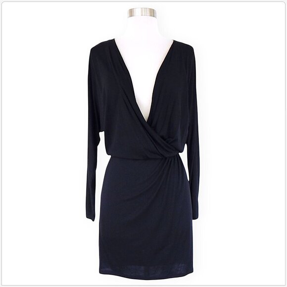 Haute Hippie Black Draped Wrap Effect Modal Knit Dolman Sleeve Dress NEW NWT S - Picture 3 of 6